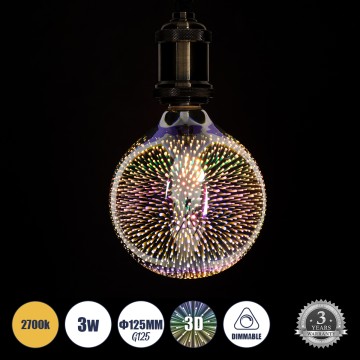 Λάμπα LED Long Filament E27 G125 Γλόμπος 3D GALAXY EFFECT Γλόμπος 3W 201lm 360° AC 220-240V IP20 Φ12.5 x Υ18cm Θερμό Λευκό 2700K με Galaxy Mirror Γυαλί - Dimmable