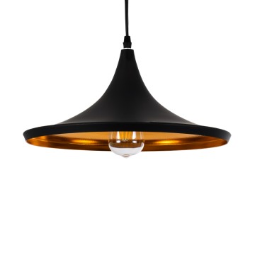 SHANGHAI  Μοντέρνο Κρεμαστό Φωτιστικό Καμπάνα Μονόφωτο 1 x E27 IP20 Μαύρο & Χρυσό Μέταλλο - Μ37 x Π37 x Υ20cm