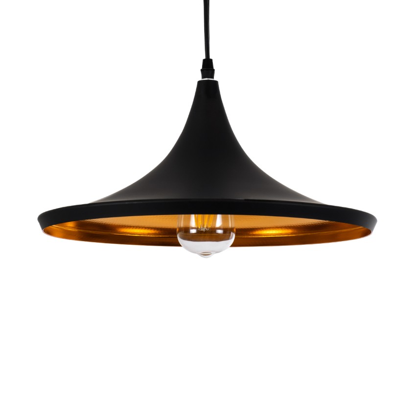 SHANGHAI  Μοντέρνο Κρεμαστό Φωτιστικό Καμπάνα Μονόφωτο 1 x E27 IP20 Μαύρο & Χρυσό Μέταλλο - Μ37 x Π37 x Υ20cm