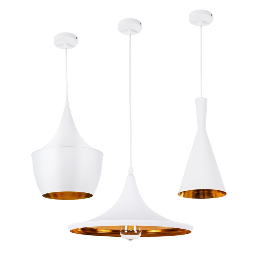 SHANGHAI  Μοντέρνο Κρεμαστό Φωτιστικό Καμπάνα Σετ Τρίφωτο 3 x E27 IP20 Λευκό & Χρυσό Μέταλλο - Μ79.5 x Π79.5 x Υ38cm