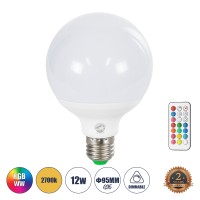 Λάμπα LED E27 G95 Γλόμπος 12W 780lm 260° AC 220-240V IP20 Φ9.5 x Υ14cm - Εναλλαγή Φωτισμού μέσω Τηλεχειριστηρίου - Πολύχρωμο RGB+WW
