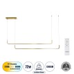 GLOBOSTAR® LINARIA DUO  Μοντέρνο Κρεμαστό Φωτιστικό Οροφής LED 72W 8300lm 200° AC 220-240V IP20 Ρυθμιζόμενο Λευκό CCT με Χειριστήριο από 2700K έως 6000K Dimmable - Lumileds SMD Chip - Χρυσό Βούρτσας - Μ220 x Π4 x Υ25cm