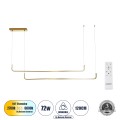 GLOBOSTAR® LINARIA DUO  Μοντέρνο Κρεμαστό Φωτιστικό Οροφής LED 72W 8300lm 200° AC 220-240V IP20 Ρυθμιζόμενο Λευκό CCT με Χειριστήριο από 2700K έως 6000K Dimmable - Lumileds SMD Chip - Χρυσό Βούρτσας - Μ220 x Π4 x Υ25cm