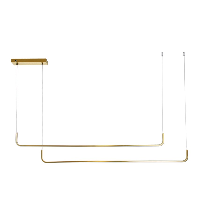 GLOBOSTAR® LINARIA DUO  Μοντέρνο Κρεμαστό Φωτιστικό Οροφής LED 72W 8300lm 200° AC 220-240V IP20 Ρυθμιζόμενο Λευκό CCT με Χειριστήριο από 2700K έως 6000K Dimmable - Lumileds SMD Chip - Χρυσό Βούρτσας - Μ220 x Π4 x Υ25cm