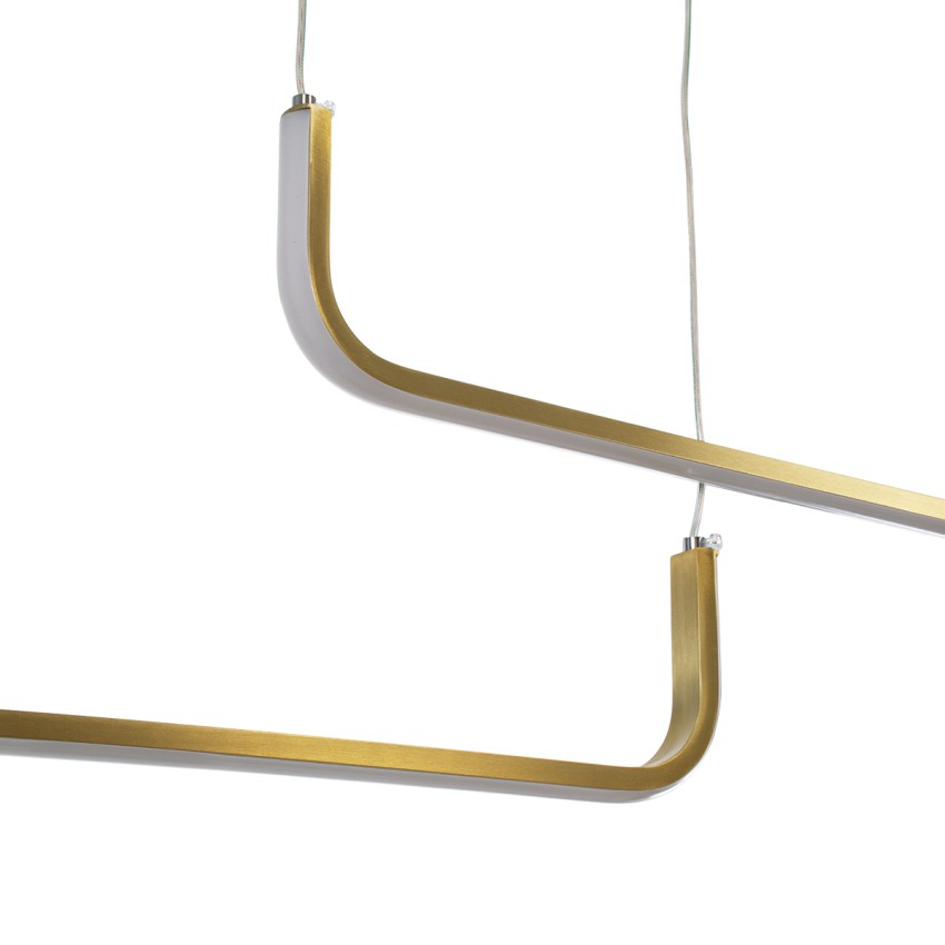 GLOBOSTAR® LINARIA DUO  Μοντέρνο Κρεμαστό Φωτιστικό Οροφής LED 72W 8300lm 200° AC 220-240V IP20 Ρυθμιζόμενο Λευκό CCT με Χειριστήριο από 2700K έως 6000K Dimmable - Lumileds SMD Chip - Χρυσό Βούρτσας - Μ220 x Π4 x Υ25cm