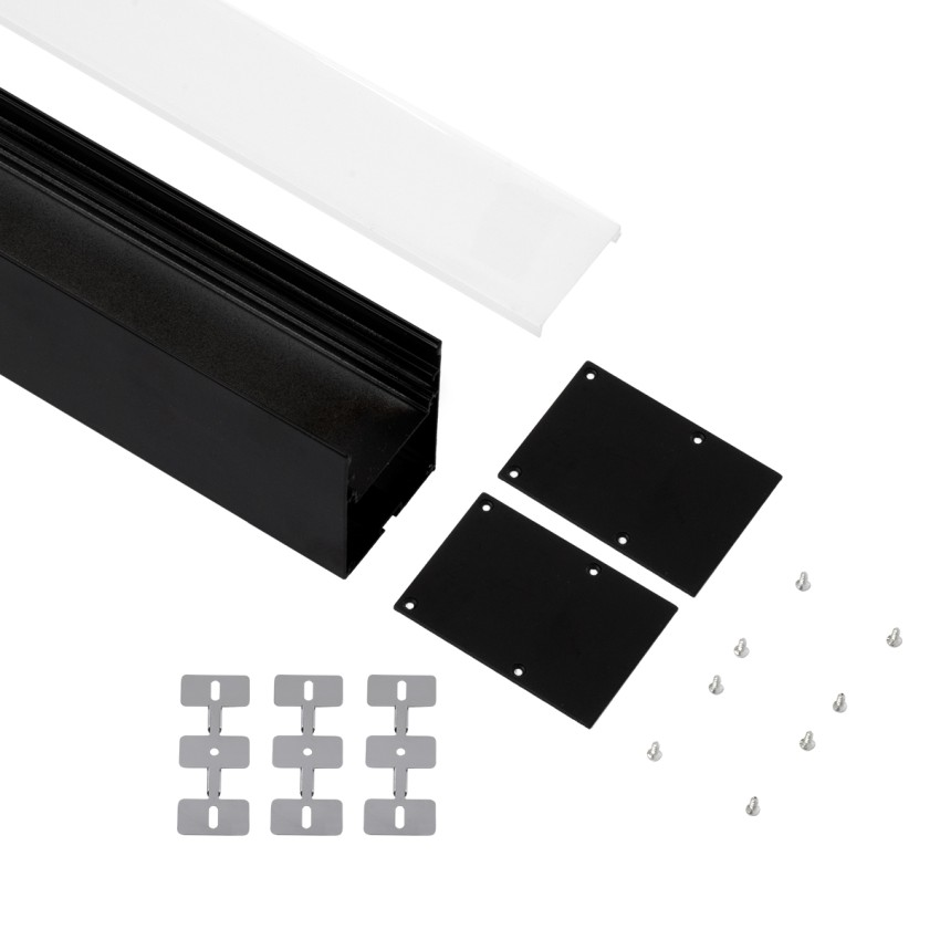 SURFACEPENDANT-PROFILE  Προφίλ Αλουμινίου - Βάση & Ψύκτρα Ταινίας LED με Λευκό Γαλακτερό Κάλυμμα - Επιφανειακή & Κρεμαστή Χρήση - Πατητό Κάλυμμα - Μαύρο - 3 Μέτρα - Μ300 x Π5 x Υ7cm