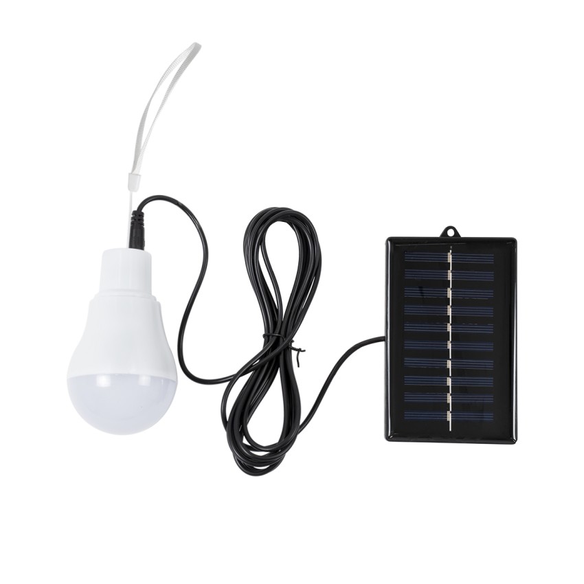 GLOBOSTAR® SOLARLAMP  Λάμπα A60 LED 3W 150lm 260° DC 5V με Φωτοβολταϊκό Panel 5V 0.2W & Επαναφορτιζόμενη Μπαταρία Li-ion 3.2V 600mAh IP20 Ψυχρό Λευκό 6000K - Μ6 x Π6 x Υ10cm