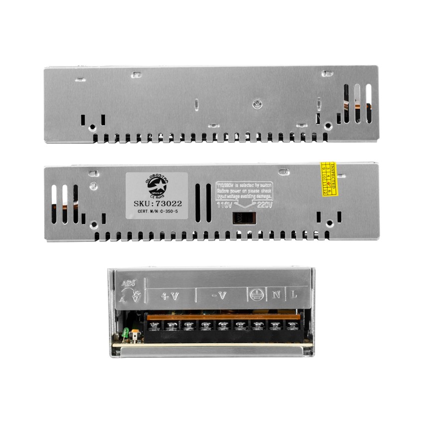 GLOBOSTAR® LUMIVOLT  Τροφοδοτικό/Μετασχηματιστής PELV 350W 70A DC 5V IP20 - AC 220-240V σε DC 5V / Ρυθμιζόμενo από DC 4V έως DC 6V - Μ21.5 x Π11.5 x Υ5cm