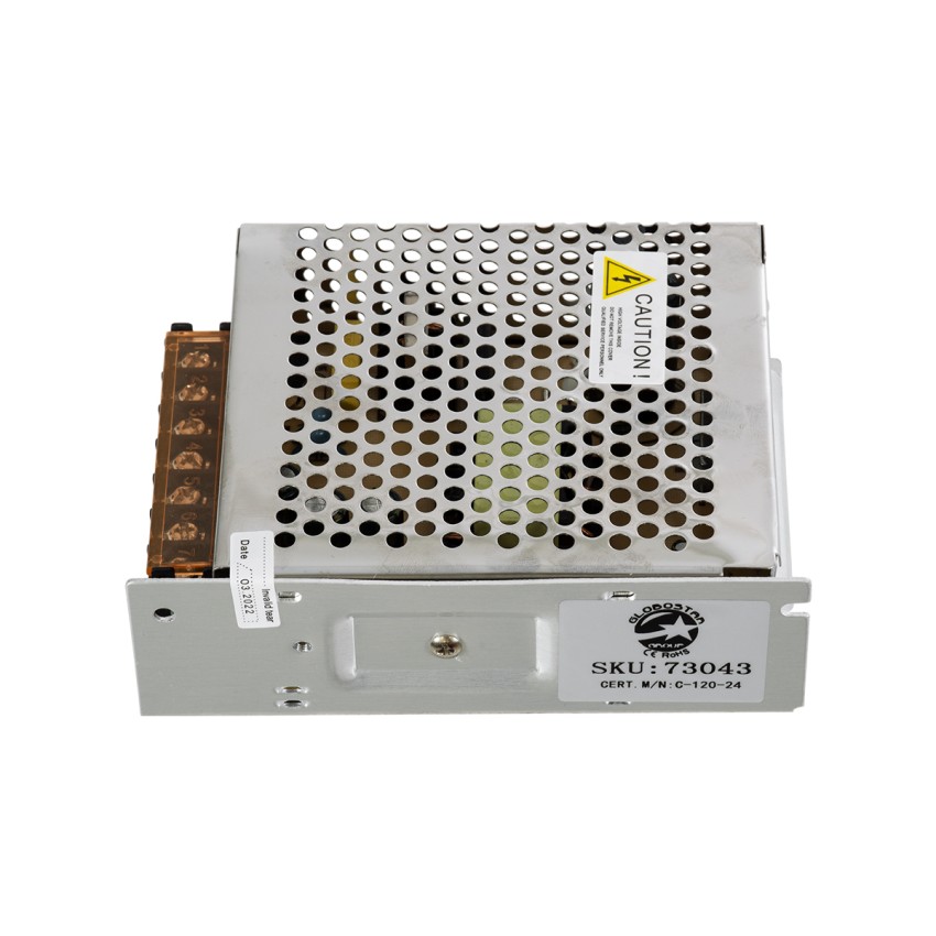 GLOBOSTAR® LUMIVOLT  Τροφοδοτικό/Μετασχηματιστής PELV 120W 5A DC 24V IP20 - AC 220-240V σε DC 24V / Ρυθμιζόμενo από DC 22.5V έως DC 25.5V - Μ13 x Π10 x Υ4cm