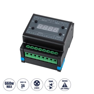 AC Triac DMX Dimmer Din Rail Ράγας 3 Καναλιών AC 100-240V 3 x 1A 220W - Max 3A 660W - IP20 Μ8 x Π9 x Υ6cm AC Triac DMX Dimmer Din Rail Ράγας 3 Καναλιών AC 100-240V 3 x 1A 220W - Max 3A 660W - IP20 Μ8 x Π9 x Υ6cm