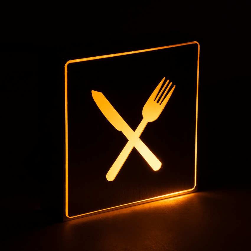 SENSATI  Φωτιστικό Τοίχου Ένδειξης RESTAURANT FORK & KNIFE LED 1W AC 220-240V IP20 - Σώμα Αλουμινίου - Μ11 x Π11 x Υ3cm - Πορτοκαλί