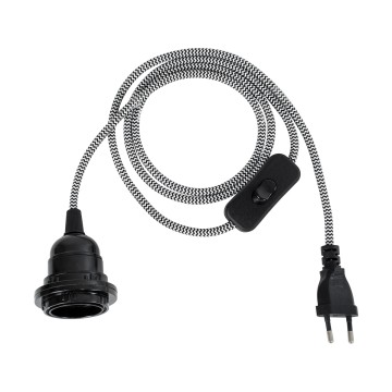 GLOBOSTAR® WHIP  Μοντέρνο DIY Φωτιστικό με Υφασμάτινο Καλώδιο, Ντουί 1 x E27, Διακόπτη On/Off & Πρίζα AC 220-240V IP20 - Λευκό & Μαύρο - Μ140 x Π5.8 x Υ5.8cm