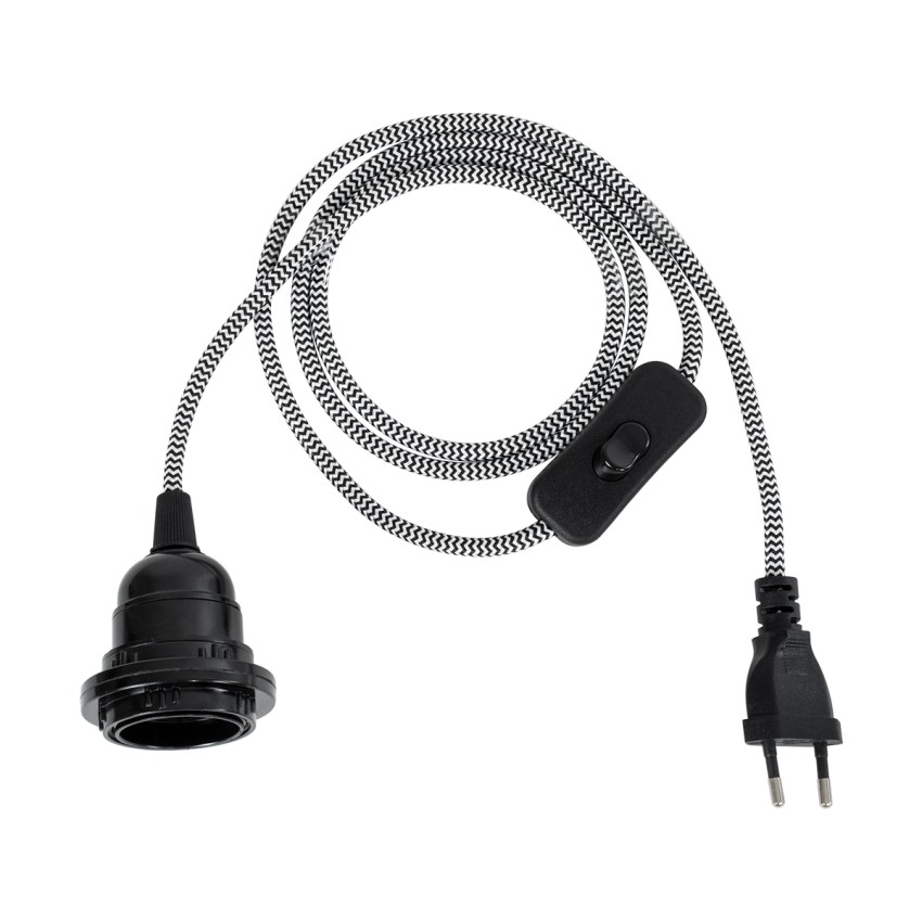 GLOBOSTAR® WHIP  Μοντέρνο DIY Φωτιστικό με Υφασμάτινο Καλώδιο, Ντουί 1 x E27, Διακόπτη On/Off & Πρίζα AC 220-240V IP20 - Λευκό & Μαύρο - Μ140 x Π5.8 x Υ5.8cm