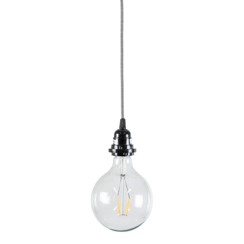 GLOBOSTAR® WHIP  Μοντέρνο DIY Φωτιστικό με Υφασμάτινο Καλώδιο, Ντουί 1 x E27, Διακόπτη On/Off & Πρίζα AC 220-240V IP20 - Λευκό & Μαύρο - Μ140 x Π5.8 x Υ5.8cm