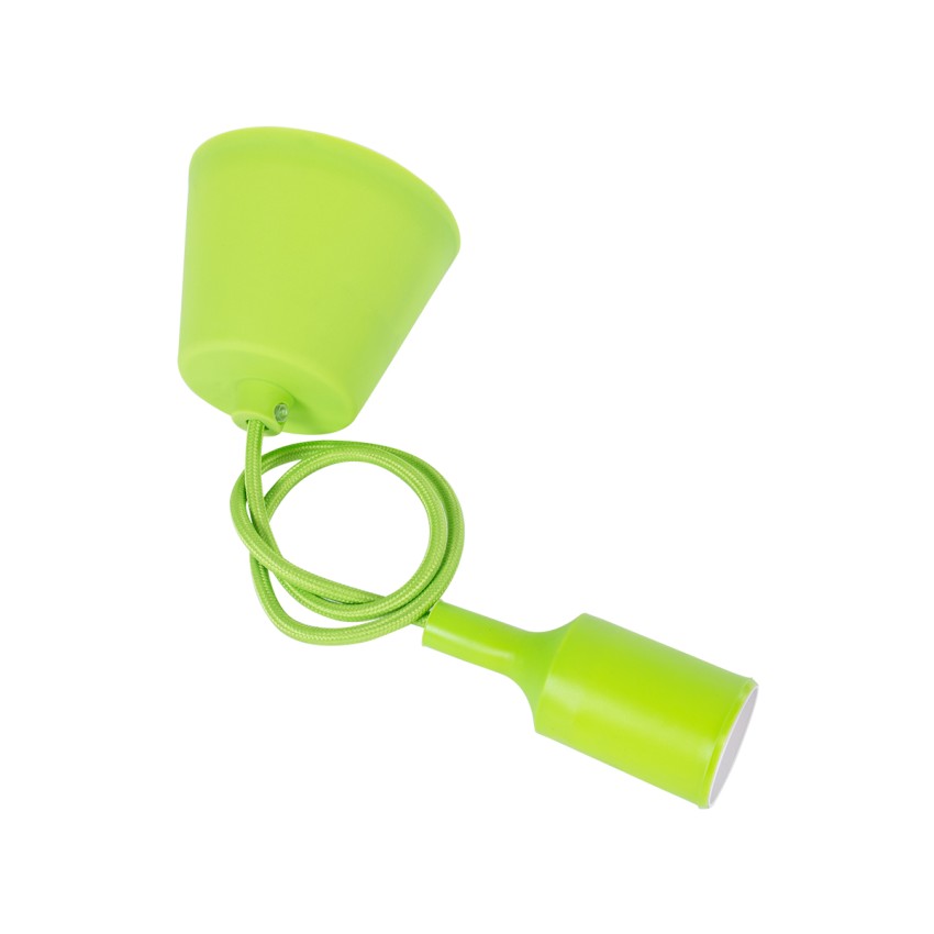 CABLITO  Μοντέρνο Κρεμαστό Φωτιστικό Οροφής Μονόφωτο 1 x E27 Πράσινο Λαχανί Σιλικόνης Ανάρτηση με Υφασμάτινο Καλώδιο Φ4 x Υ110cm