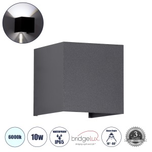 AXIS-S  Φωτιστικό Τοίχου - Απλίκα Αρχιτεκτονικού Φωτισμού Εσωτερικού/Εξωτερικού Χώρου Up & Down LED 10W 1250lm 10 έως 60° AC 220-240V Αδιάβροχο IP65 Μ10 x Π10 x Υ10cm - Ψυχρό Λευκό 6000K - Γκρι Ανθρακί - Bridgelux Chip