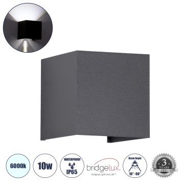 AXIS-S  Φωτιστικό Τοίχου - Απλίκα Αρχιτεκτονικού Φωτισμού Εσωτερικού/Εξωτερικού Χώρου Up & Down LED 10W 1250lm 10 έως 60° AC 220-240V Αδιάβροχο IP65 Μ10 x Π10 x Υ10cm - Ψυχρό Λευκό 6000K - Γκρι Ανθρακί - Bridgelux Chip