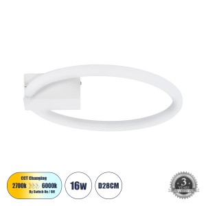 CINDERELLA  Φωτιστικό Οροφής Δαχτυλίδι-Κύκλος LED CCT 16W 1792lm 360° AC 220-240V - Εναλλαγή Φωτισμού μέσω Διακόπτη On/Off All In One Ψυχρό 6000k+Φυσικό 4500k+Θερμό 2700k Φ28cm - Λευκό