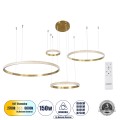 GLOBOSTAR® DIAMOND TETRA  Μοντέρνο Κρεμαστό Φωτιστικό Οροφής LED 150W 18379lm 360° AC 220-240V IP20 Ρυθμιζόμενο Λευκό CCT με Χειριστήριο από 2700K έως 6000K Dimmable - Lumileds SMD Chip - Χρυσό Βούρτσας - Μ150 x Π150 x Υ60cm