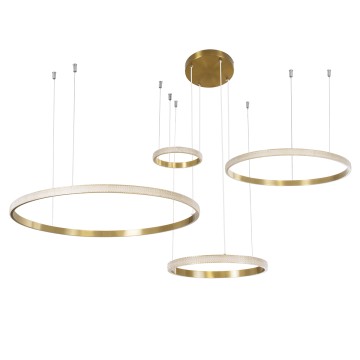 GLOBOSTAR® DIAMOND TETRA  Μοντέρνο Κρεμαστό Φωτιστικό Οροφής LED 150W 18379lm 360° AC 220-240V IP20 Ρυθμιζόμενο Λευκό CCT με Χειριστήριο από 2700K έως 6000K Dimmable - Lumileds SMD Chip - Χρυσό Βούρτσας - Μ150 x Π150 x Υ60cm