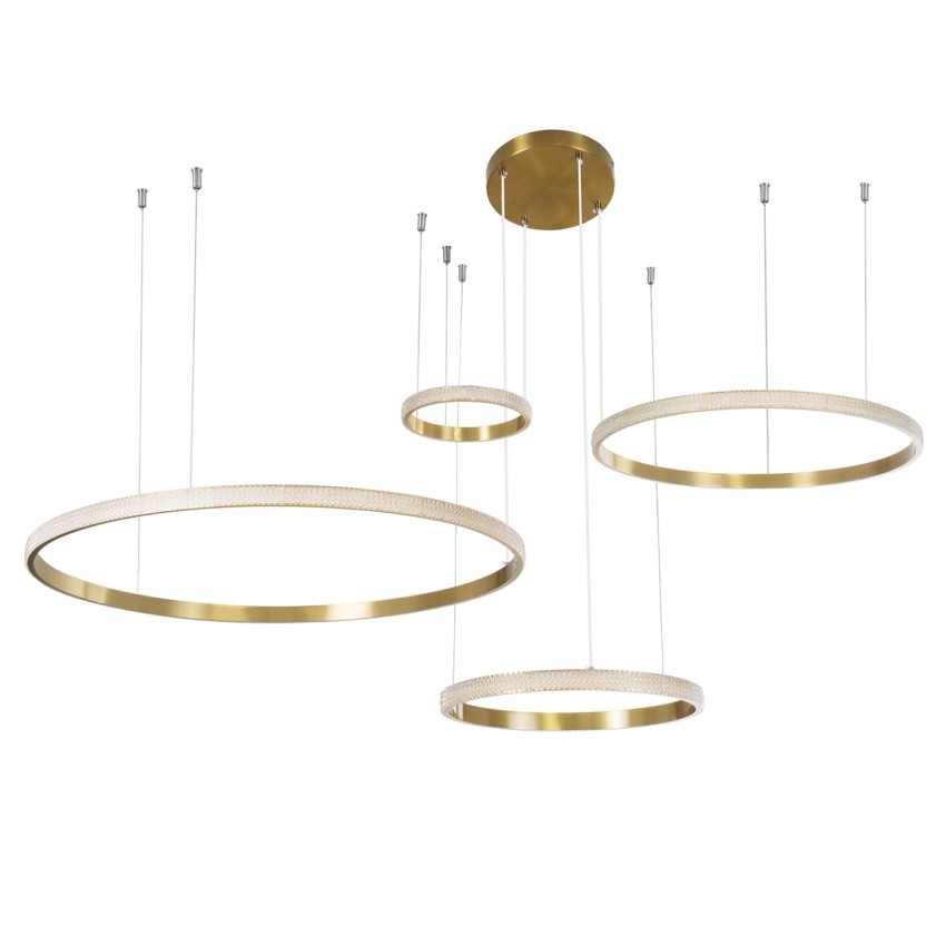 GLOBOSTAR® DIAMOND TETRA  Μοντέρνο Κρεμαστό Φωτιστικό Οροφής LED 150W 18379lm 360° AC 220-240V IP20 Ρυθμιζόμενο Λευκό CCT με Χειριστήριο από 2700K έως 6000K Dimmable - Lumileds SMD Chip - Χρυσό Βούρτσας - Μ150 x Π150 x Υ60cm