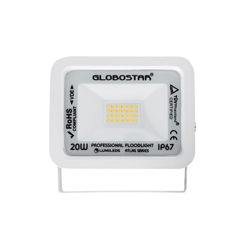 GLOBOSTAR® ATLAS  Προβολέας LED 20W 2300lm 120° AC 220-240V Αδιάβροχο IP67 Θερμό Λευκό 2700K - Lumileds SMD Chip  - Λευκό Ματ - Μ12 x Π2.5 x Υ9.5cm