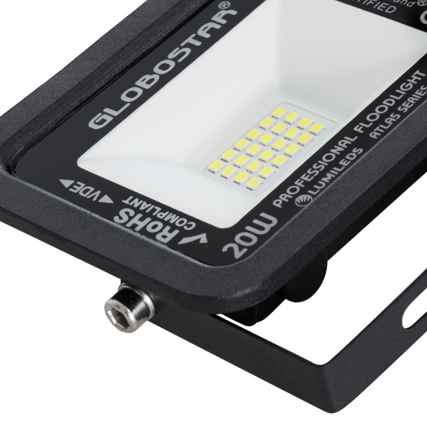 ATLAS  Επαγγελματικός Προβολέας LED 20W 2500lm 120° AC 220-240V - Αδιάβροχος IP67 - Μ12 x Π2.5 x Υ9.5cm - Μαύρο - Ψυχρό Λευκό 6000K - LUMILEDS Chips