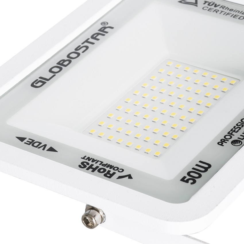 GLOBOSTAR® ATLAS  Προβολέας LED 50W 6000lm 120° AC 220-240V Αδιάβροχο IP67 Φυσικό Λευκό 4500K - Lumileds SMD Chip  - Λευκό Ματ - Μ21 x Π3.5 x Υ16cm