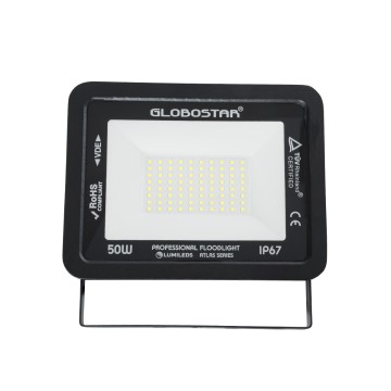 GLOBOSTAR® ATLAS  Προβολέας LED 50W 6250lm 120° AC 220-240V Αδιάβροχο IP67 Ψυχρό Λευκό 6000K - Lumileds SMD Chip  - Μαύρο Ματ - Μ21 x Π3.5 x Υ16cm