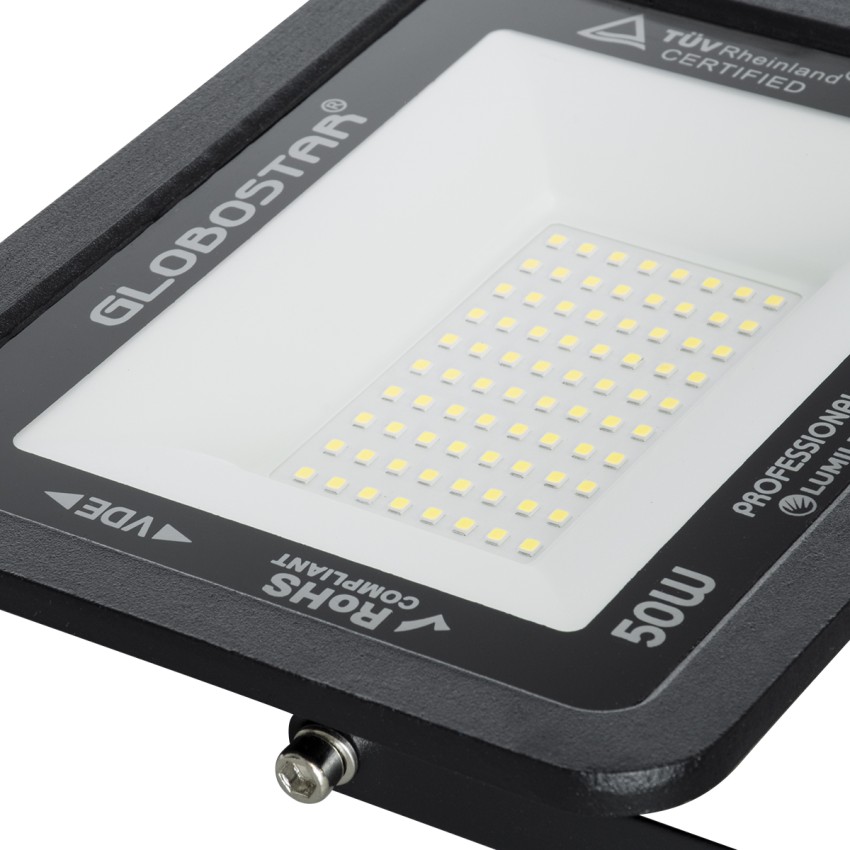 GLOBOSTAR® ATLAS  Προβολέας LED 50W 6250lm 120° AC 220-240V Αδιάβροχο IP67 Ψυχρό Λευκό 6000K - Lumileds SMD Chip  - Μαύρο Ματ - Μ21 x Π3.5 x Υ16cm