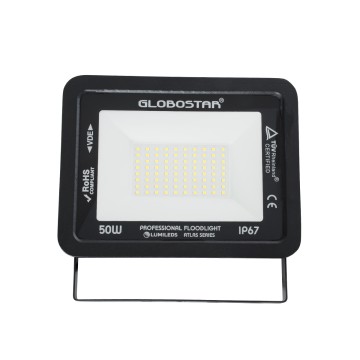 GLOBOSTAR® ATLAS  Προβολέας LED 50W 6000lm 120° AC 220-240V Αδιάβροχο IP67 Φυσικό Λευκό 4500K - Lumileds SMD Chip  - Μαύρο Ματ - Μ21 x Π3.5 x Υ16cm