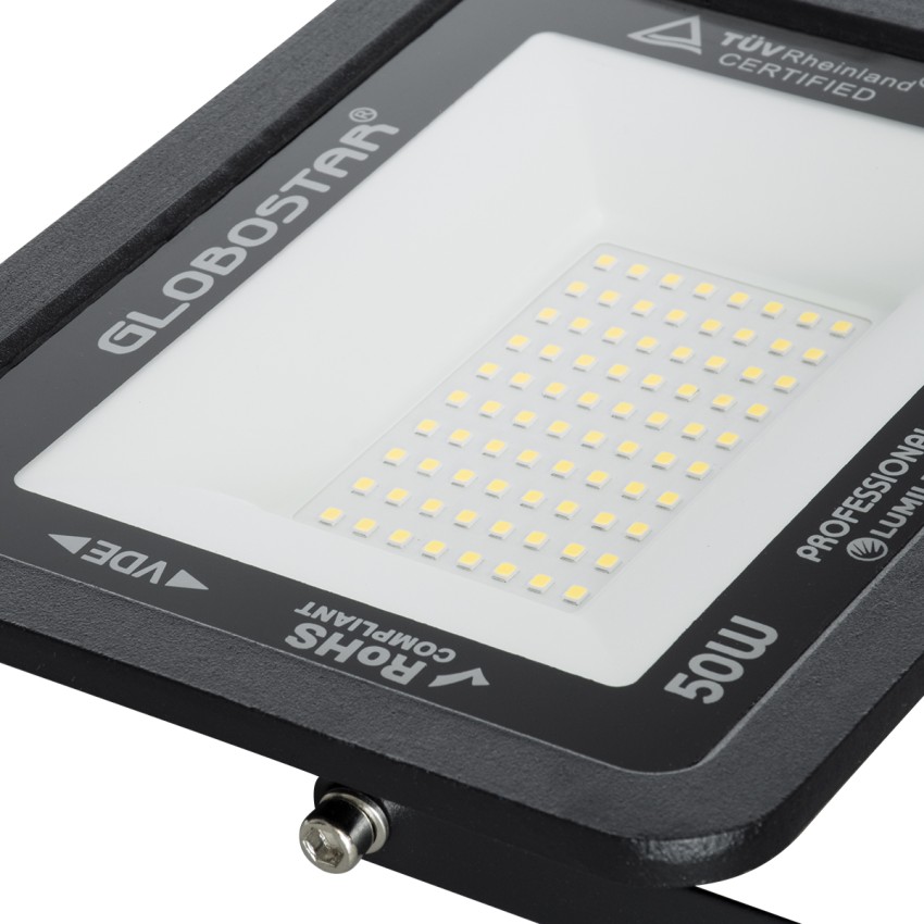 GLOBOSTAR® ATLAS  Προβολέας LED 50W 6000lm 120° AC 220-240V Αδιάβροχο IP67 Φυσικό Λευκό 4500K - Lumileds SMD Chip  - Μαύρο Ματ - Μ21 x Π3.5 x Υ16cm