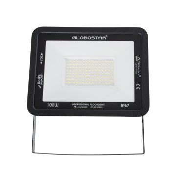 GLOBOSTAR® ATLAS  Προβολέας LED 100W 12000lm 120° AC 220-240V Αδιάβροχο IP67 Φυσικό Λευκό 4500K - Lumileds SMD Chip  - Μαύρο Ματ - Μ27 x Π4 x Υ21cm