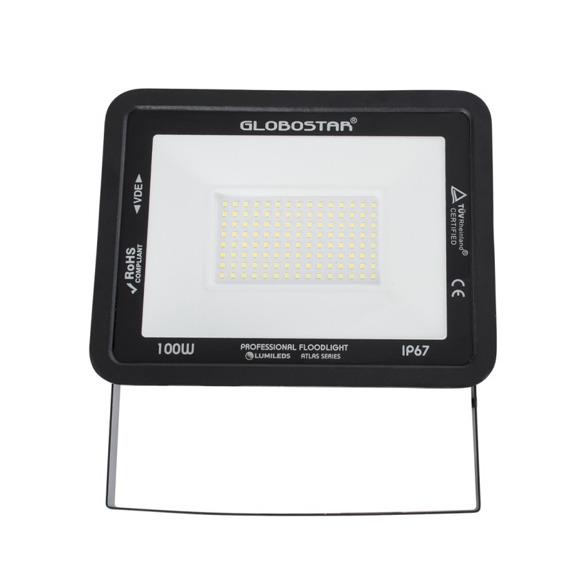 GLOBOSTAR® ATLAS  Προβολέας LED 100W 12000lm 120° AC 220-240V Αδιάβροχο IP67 Φυσικό Λευκό 4500K - Lumileds SMD Chip  - Μαύρο Ματ - Μ27 x Π4 x Υ21cm