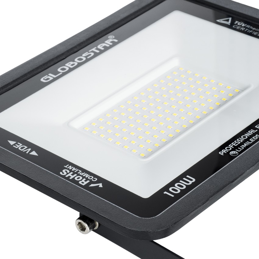 GLOBOSTAR® ATLAS  Προβολέας LED 100W 12000lm 120° AC 220-240V Αδιάβροχο IP67 Φυσικό Λευκό 4500K - Lumileds SMD Chip  - Μαύρο Ματ - Μ27 x Π4 x Υ21cm