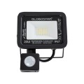 GLOBOSTAR® AURORA 64137 Προβολέας με Ανιχνευτή PIR / Αισθητήρα Κίνησης LED 20W 2500lm 120° AC 220-240V Αδιάβροχο IP67 Ψυχρό Λευκό 6000K - Lumileds SMD Chip  - Μαύρο Ματ - Μ12 x Π5 x Υ14.5cm