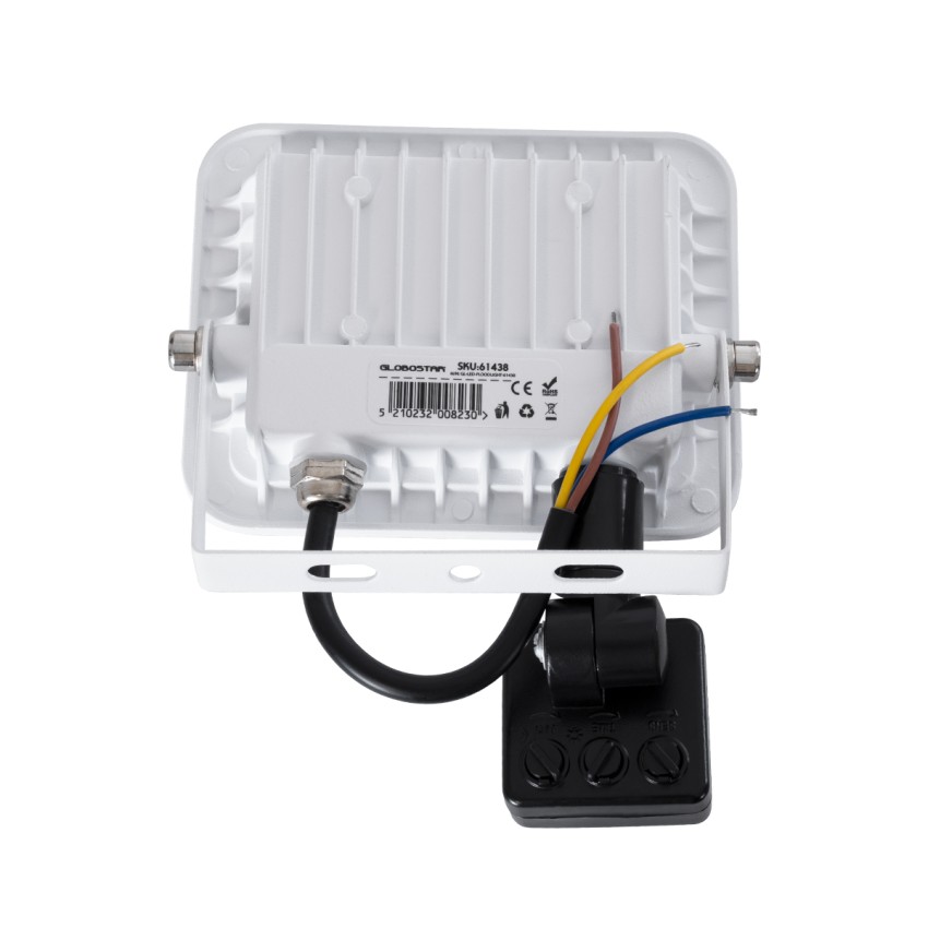 GLOBOSTAR® AURORA  Προβολέας με Ανιχνευτή PIR / Αισθητήρα Κίνησης LED 20W 2500lm 120° AC 220-240V Αδιάβροχο IP67 Ψυχρό Λευκό 6000K - Lumileds SMD Chip  - Λευκό Ματ - Μ12 x Π5 x Υ14.5cm