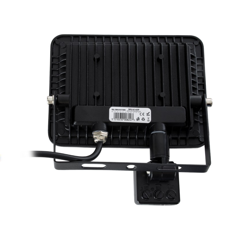 GLOBOSTAR® AURORA  Προβολέας με Ανιχνευτή PIR / Αισθητήρα Κίνησης LED 30W 3750lm 120° AC 220-240V Αδιάβροχο IP67 Ψυχρό Λευκό 6000K - Lumileds SMD Chip  - Μαύρο Ματ - Μ16 x Π5 x Υ17.5cm