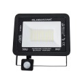 GLOBOSTAR® AURORA  Προβολέας με Ανιχνευτή PIR / Αισθητήρα Κίνησης LED 50W 6250lm 120° AC 220-240V Αδιάβροχο IP67 Ψυχρό Λευκό 6000K - Lumileds SMD Chip  - Μαύρο Ματ - Μ21 x Π5 x Υ21cm