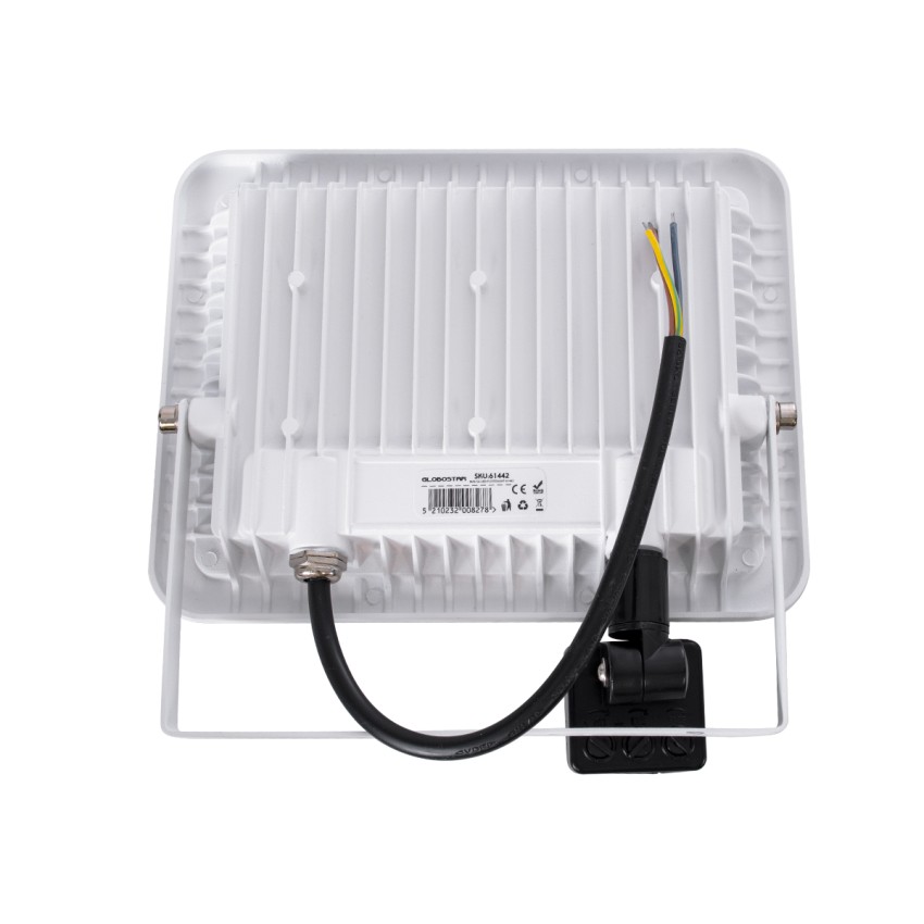 GLOBOSTAR® AURORA  Προβολέας με Ανιχνευτή PIR / Αισθητήρα Κίνησης LED 50W 6250lm 120° AC 220-240V Αδιάβροχο IP67 Ψυχρό Λευκό 6000K - Lumileds SMD Chip  - Λευκό Ματ - Μ21 x Π5 x Υ21cm