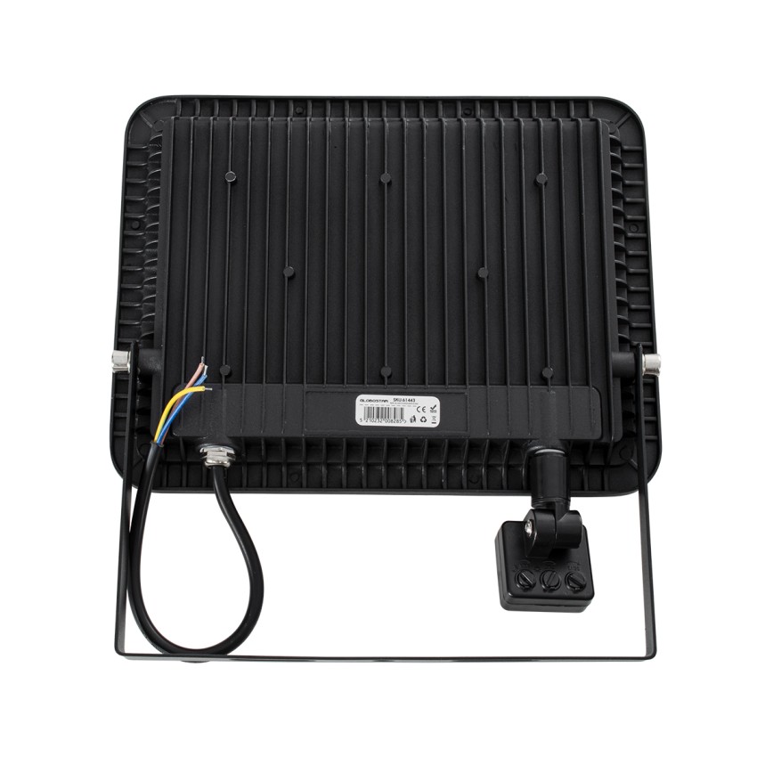 GLOBOSTAR® AURORA  Προβολέας με Ανιχνευτή PIR / Αισθητήρα Κίνησης LED 100W 12500lm 120° AC 220-240V Αδιάβροχο IP67 Ψυχρό Λευκό 6000K - Lumileds SMD Chip  - Μαύρο Ματ - Μ25 x Π6.5 x Υ27.5cm