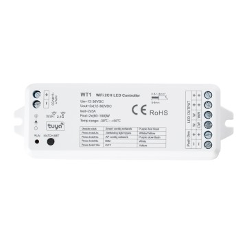 WT1 SKYDANCE DC WiFi & RF 2.4Ghz Dimmer High Speed Controller 2 Καναλιών DC 12-36V 2 x 5A 180W - Max 10A 180W - IP20 Μ11.5 x Π3.5 x Υ2cm
