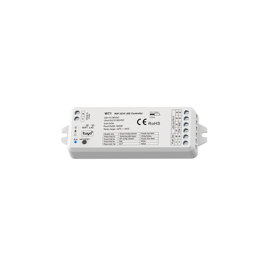 WT1 SKYDANCE DC WiFi & RF 2.4Ghz Dimmer High Speed Controller 2 Καναλιών DC 12-36V 2 x 5A 180W - Max 10A 180W - IP20 Μ11.5 x Π3.5 x Υ2cm