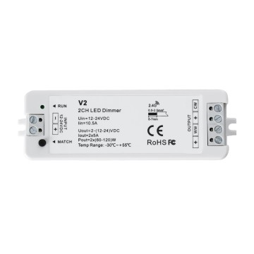V2 SKYDANCE DC RF 2.4Ghz Dimmer High Speed Controller 2 Καναλιών DC 12-24V 2 x 5A 120W - Max 10.5A 252W - IP20 Μ10 x Π3.5 x Υ2cm