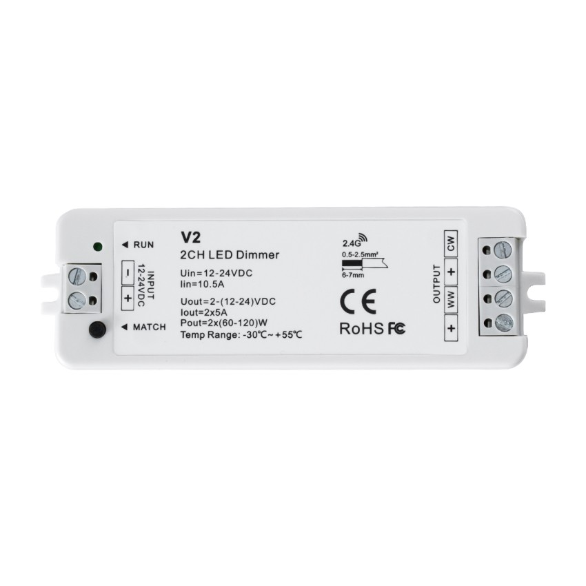 V2 SKYDANCE DC RF 2.4Ghz Dimmer High Speed Controller 2 Καναλιών DC 12-24V 2 x 5A 120W - Max 10.5A 252W - IP20 Μ10 x Π3.5 x Υ2cm