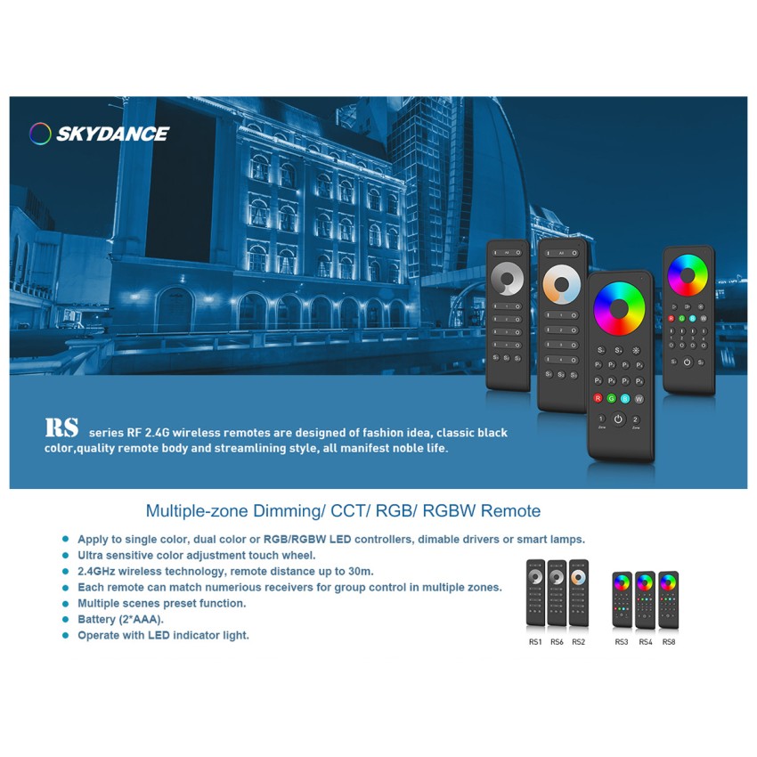 RS8 SKYDANCE Ασύρματο Χειριστήριο Αφής RF 2.4Ghz 8 Group για όλα τα RGB/RGBW SKYDANCE Controller DC 3V 2 x AAA - IP20 Μαύρο Μ14 x Π5 x Υ1.9cm