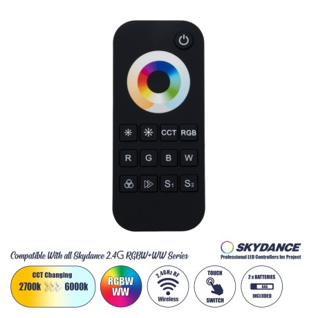 RT5 SKYDANCE Ασύρματο Χειριστήριο Αφής RF 2.4Ghz 1 Group για όλα τα RGBW+WW SKYDANCE Controller  DC 3V 2 x AAA - IP20 Μαύρο Μ5.3 x Π1.75 x Υ12.2cm