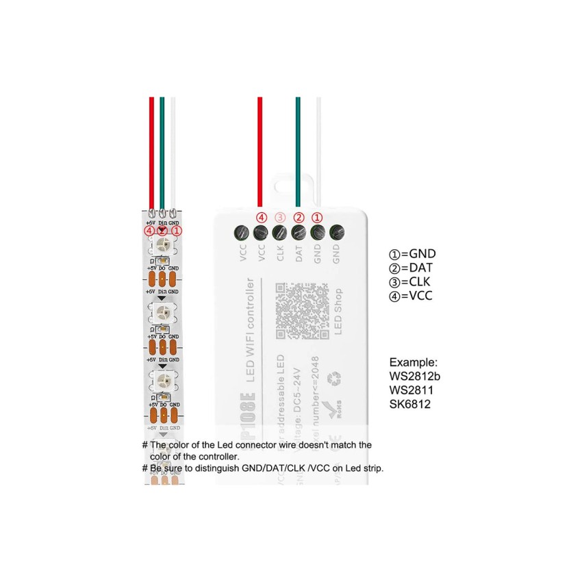 GLOBOSTAR® SP108E  WiFi 2.4G Ψηφιακός Pixel Addressable Controller DC 5-12-24V IP20 - WiFi 2.4G - SPI/TTL Protocol 2048 IC - Μ8.1 x Π4.3 x Υ2.1cm