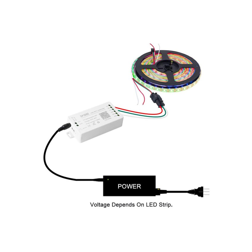 GLOBOSTAR® SP108E  WiFi 2.4G Ψηφιακός Pixel Addressable Controller DC 5-12-24V IP20 - WiFi 2.4G - SPI/TTL Protocol 2048 IC - Μ8.1 x Π4.3 x Υ2.1cm