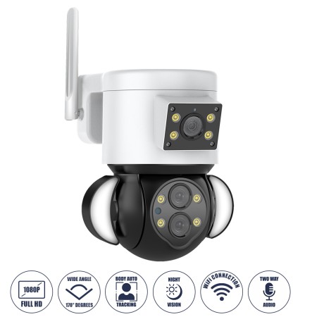 Επιτοίχια Κάμερα Πρίζας WiFi HD 1080P 350° Διπλή Κατέυθυνση Ομιλίας & Ανιχνευτή Κίνησης - Απομακρυσμένος Έλεγχος - Αδιάβροχη IP65 - Λευκό Μαύρο - Μ15 x Π14.5 x Y15cm